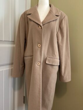 Classic Women's Tan Single-Breasted Wool Cashmere Long Coat Large